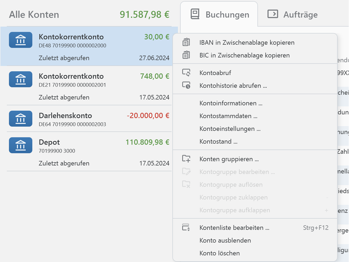 Banking4 Business Kontenübersicht