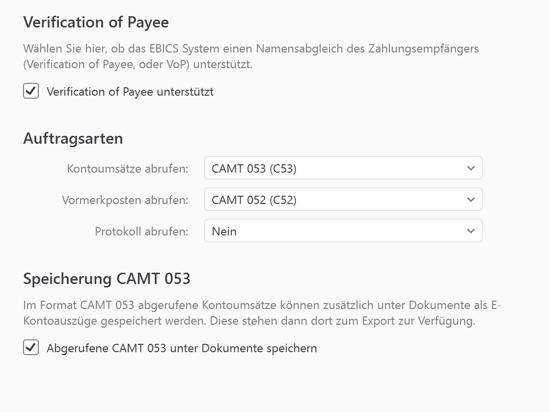 Banking4 Business Auftragsarten CAMT/SWIFT