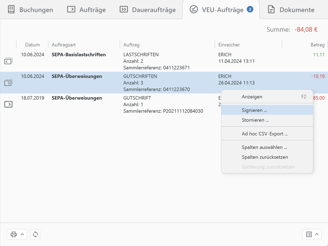 Banking4 Business VEU-Auftrag signieren