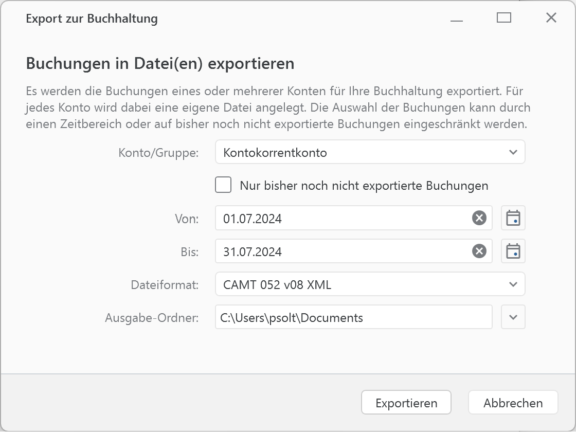 Banking4 Business Export zur Buchhaltung