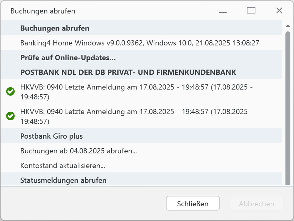 Banking4 Home Ablaufprotokoll